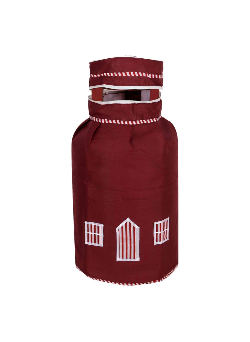 Kuber Industries Heart Home 2 Pieces Cotton DustWater Proof LPG Gas Cylinder Cover Maroon CTHH7601  - Image 4
