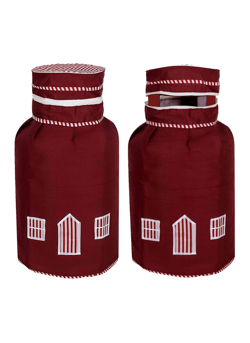Kuber Industries Heart Home 2 Pieces Cotton DustWater Proof LPG Gas Cylinder Cover Maroon CTHH7601  - Image 1