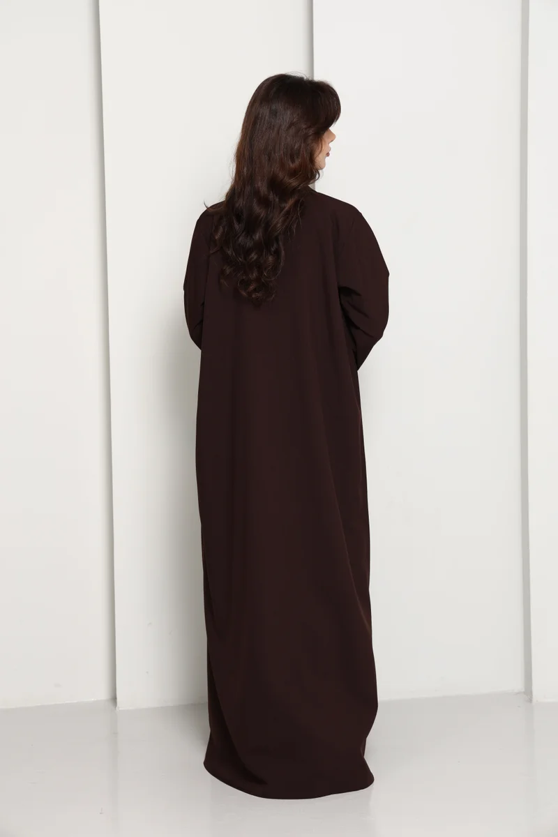 MSquare Fashion  Dark Chocolate Blazer-Style Abaya I Open Front  Abaya with Lapel Collar, Pockets & Piping Cuffs for Women | Best Price UAE