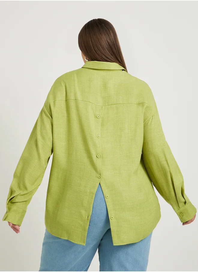 ستايلي Plus Size Solid Linen Look Button Back Regular Fit Shirt