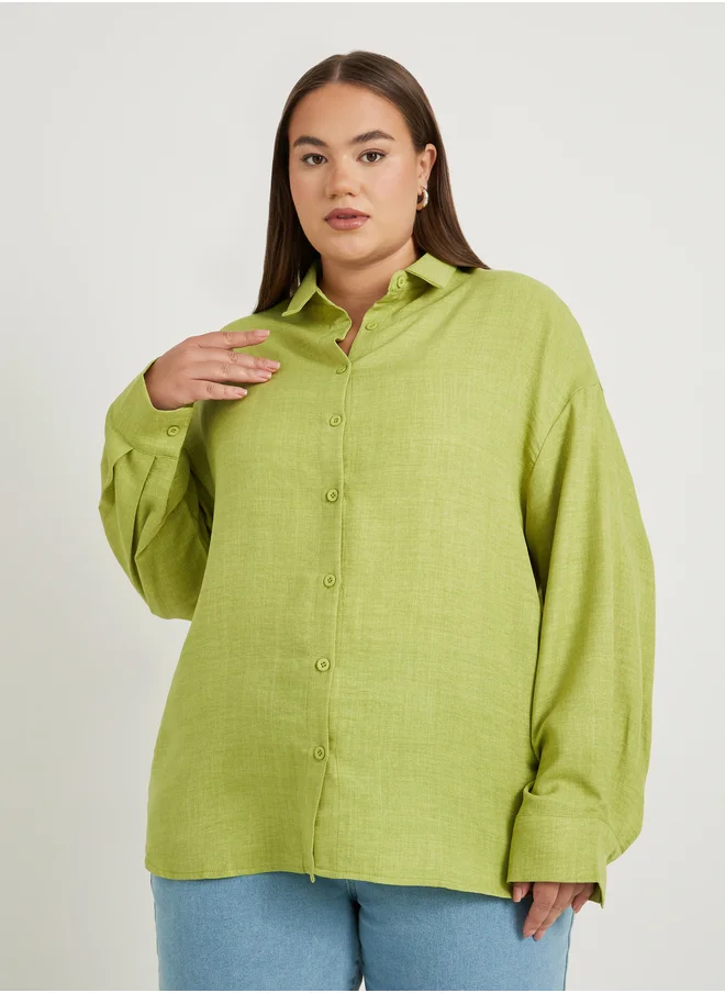 ستايلي Plus Size Solid Linen Look Button Back Regular Fit Shirt