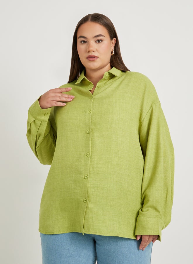Styli Plus Size Solid Linen Look Button Back Regular Fit Shirt  - Image 2