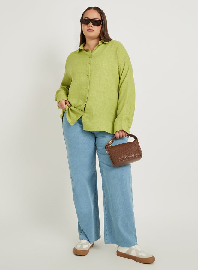 Styli Plus Size Solid Linen Look Button Back Regular Fit Shirt  - Image 3
