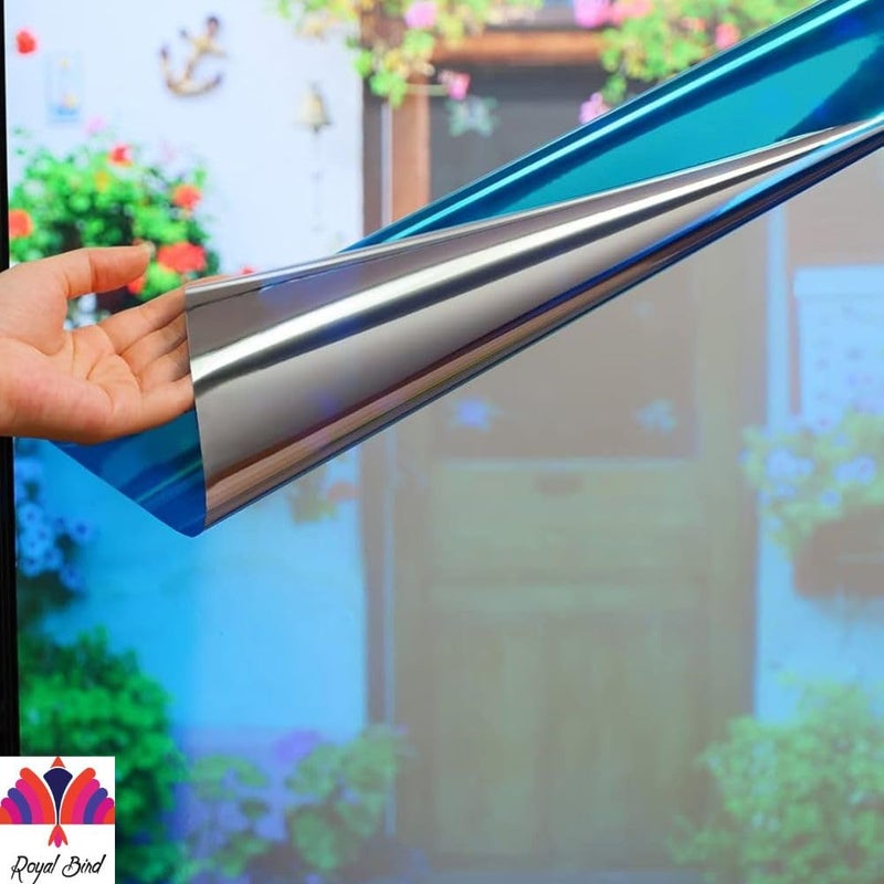 ROYAL BIRD One Way Mirror Window Film Daytime Privacy Heat Control Film Solar Film NonAdhesive Window Tint for Home and Office SilverBlue 20InhX6Feet - Image 2