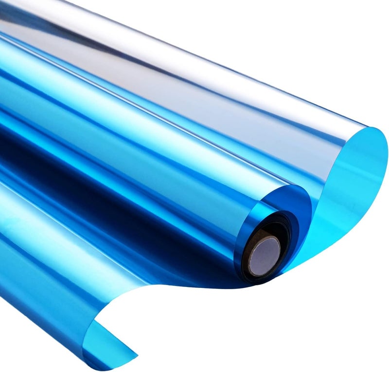 ROYAL BIRD One Way Mirror Window Film Daytime Privacy Heat Control Film Solar Film NonAdhesive Window Tint for Home and Office SilverBlue 20InhX6Feet - Image 1