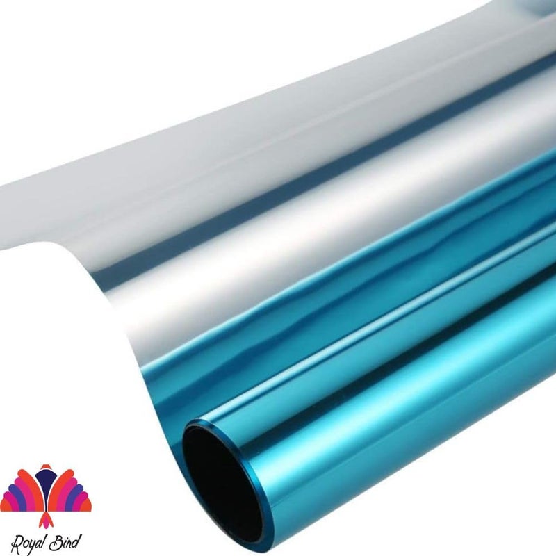ROYAL BIRD One Way Mirror Window Film Daytime Privacy Heat Control Film Solar Film NonAdhesive Window Tint for Home and Office SilverBlue 20InhX6Feet - Image 3