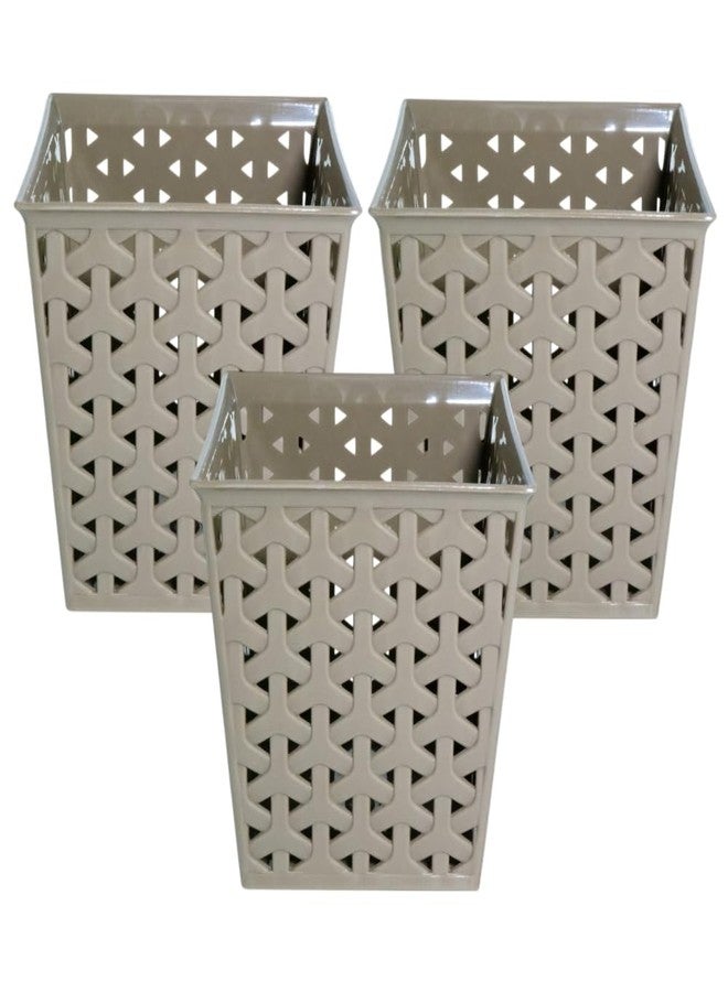 MORVI Linea Square Plastic Multipurpose Organizer For Kitchen, Bathroom, Salon, Office|Stationery,Cutlery,Pen,Makeup Brushes Holder|Hanging Toothbrush Stand |Pack Of 3 | COFFEE - Image 1