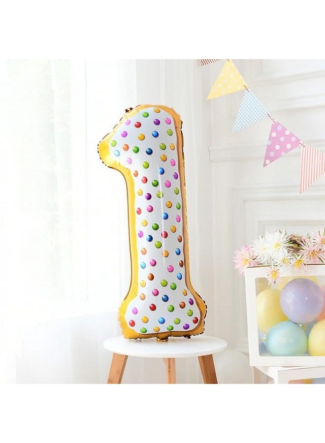 Atpata Funky Donut Candy Theme 34 Inch Number Shape Foil Balloons - Ideal for Birthdays & Celebrations - Vibrant 0 to 9 Numbers - Durable & Self-Sealing Party Decor Balloons (1) - Image 1