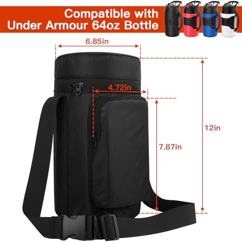 Xxerciz Water Bottle Carrier Bag for Under Armour 64oz Water Bottle Jug Water Bottle Holder with Detachable Strap and Handle Bottle Sleeve with Phone Pocket for Gym Walking - Image 3