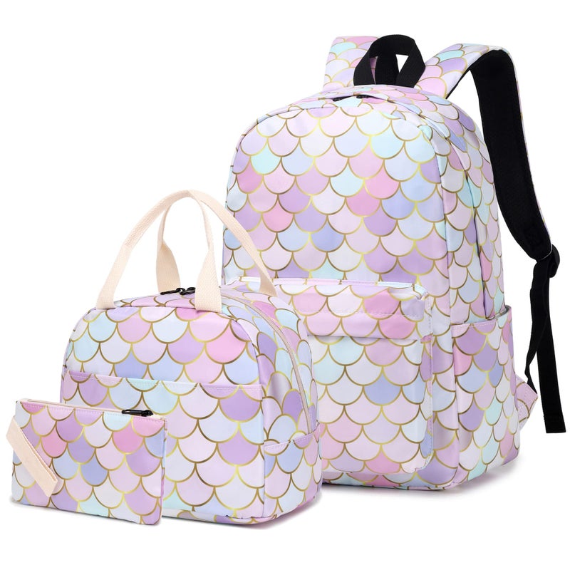 Yusudan Mermaid Girls School Backpack Set Kids Teens School Bag Bookbag with Lunch Bag Pencil Bag - Image 2