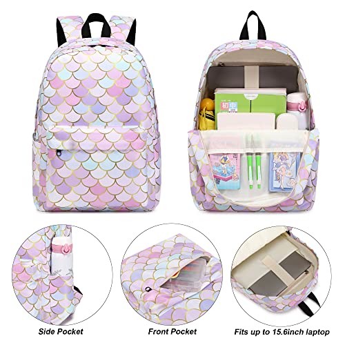 Yusudan Mermaid Girls School Backpack Set Kids Teens School Bag Bookbag with Lunch Bag Pencil Bag - Image 3