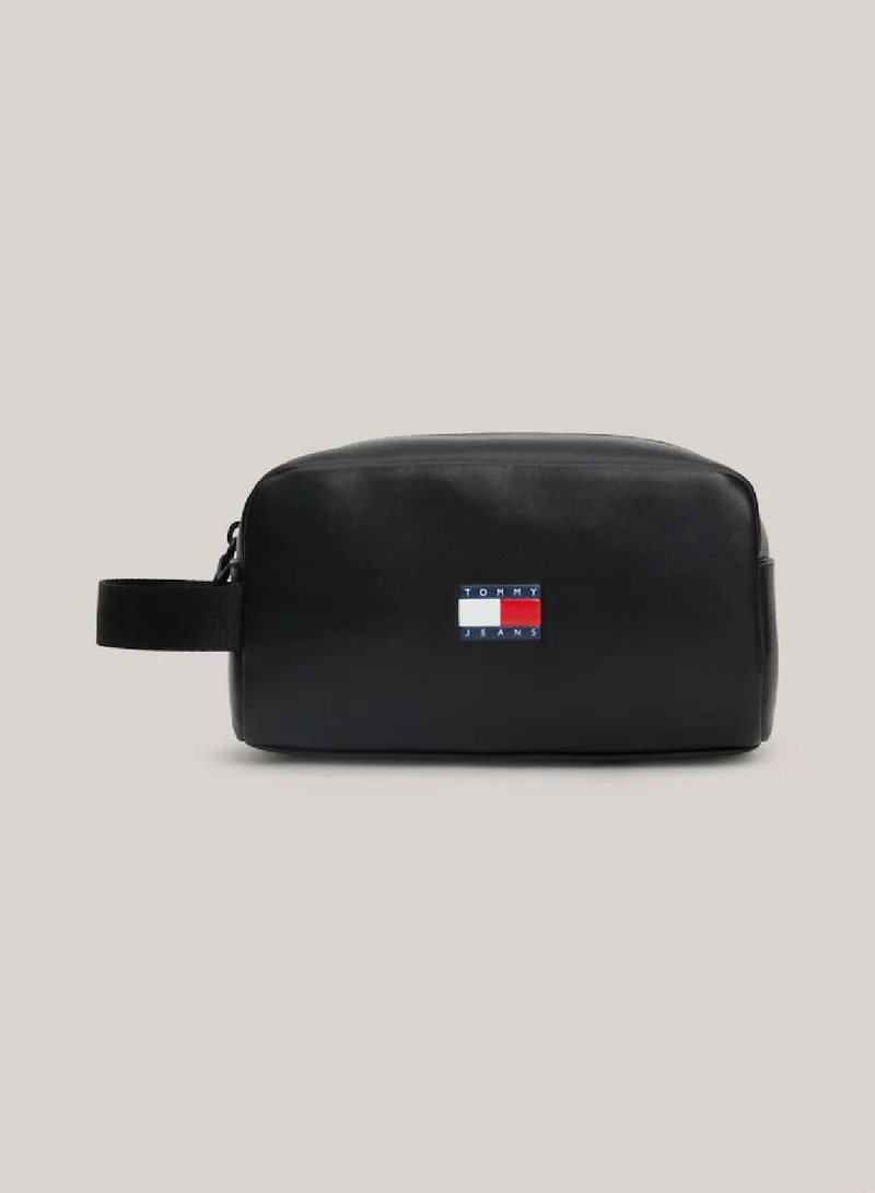 TOMMY HILFIGER Men's Heritage Logo Small Washbag -  Recycled leather mix, Black