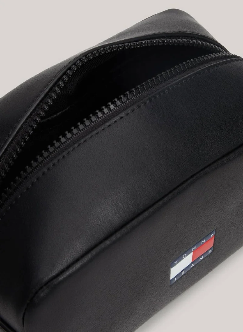 TOMMY HILFIGER Men's Heritage Logo Small Washbag -  Recycled leather mix, Black