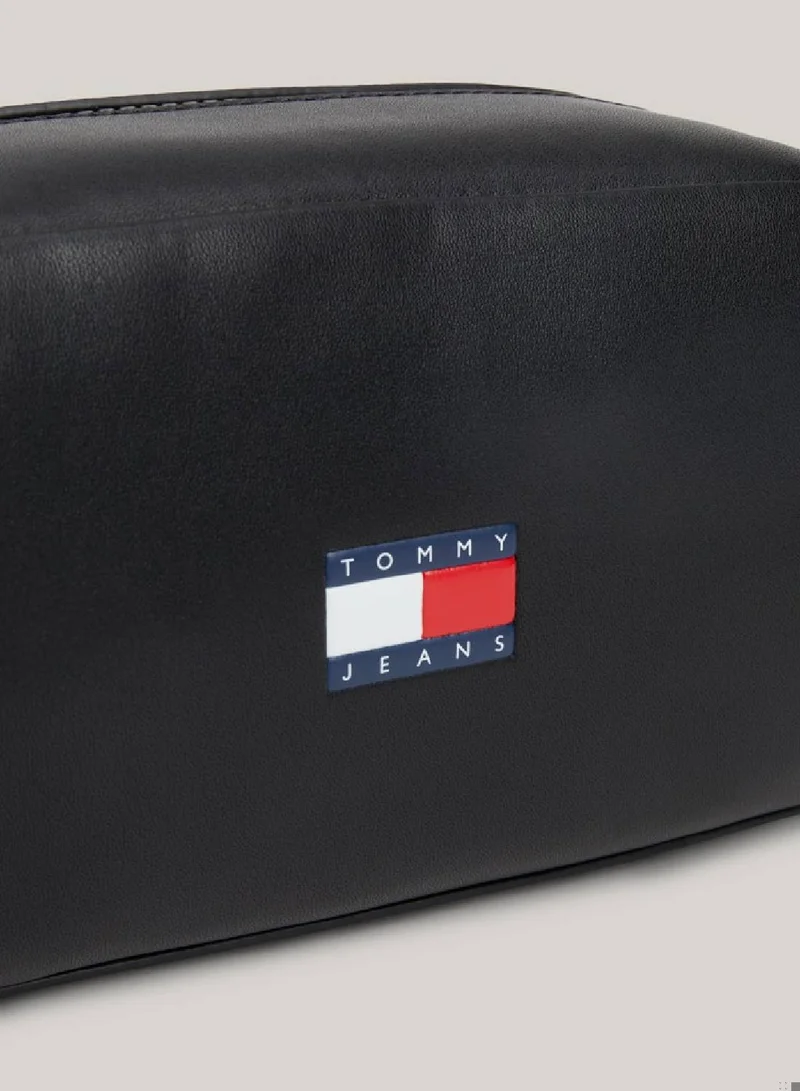 TOMMY HILFIGER Men's Heritage Logo Small Washbag -  Recycled leather mix, Black