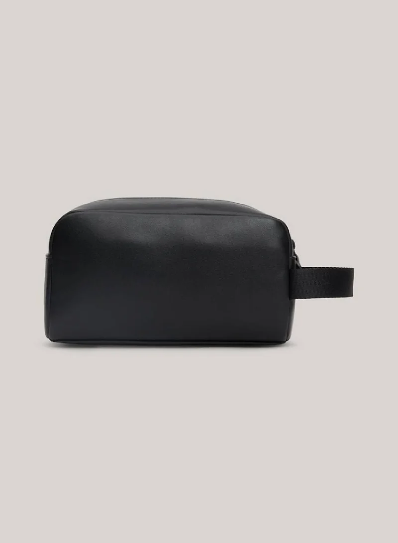 TOMMY HILFIGER Men's Heritage Logo Small Washbag -  Recycled leather mix, Black