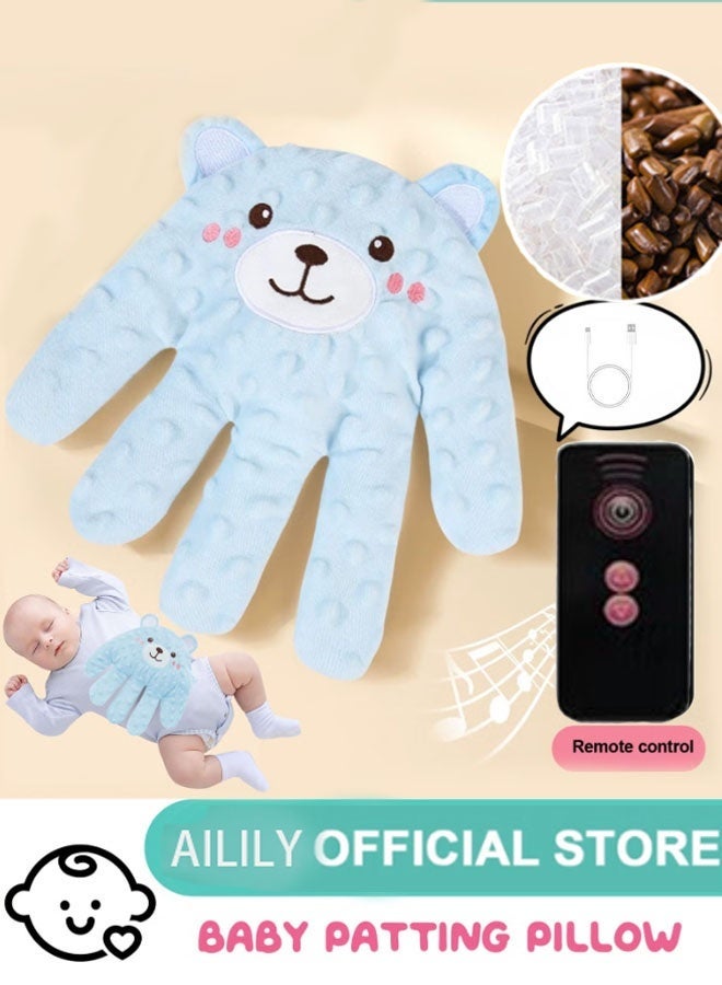 Ailily Baby Soothing Palm, Baby Patter for Sleep,Automatic Patting Patter Pillow， Startle Prevention Cartoon Animal Baby Pillow, Electric Baby Soothing Palm with Remote Control, for Newborns Baby Girl Baby Boy（blue） - Image 1