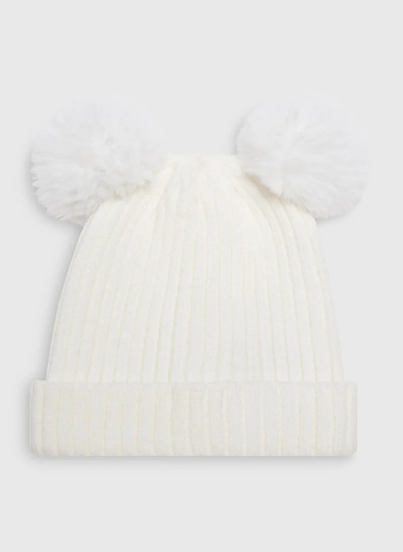 Matalan Baby Cream Double Pom Pom Beanie