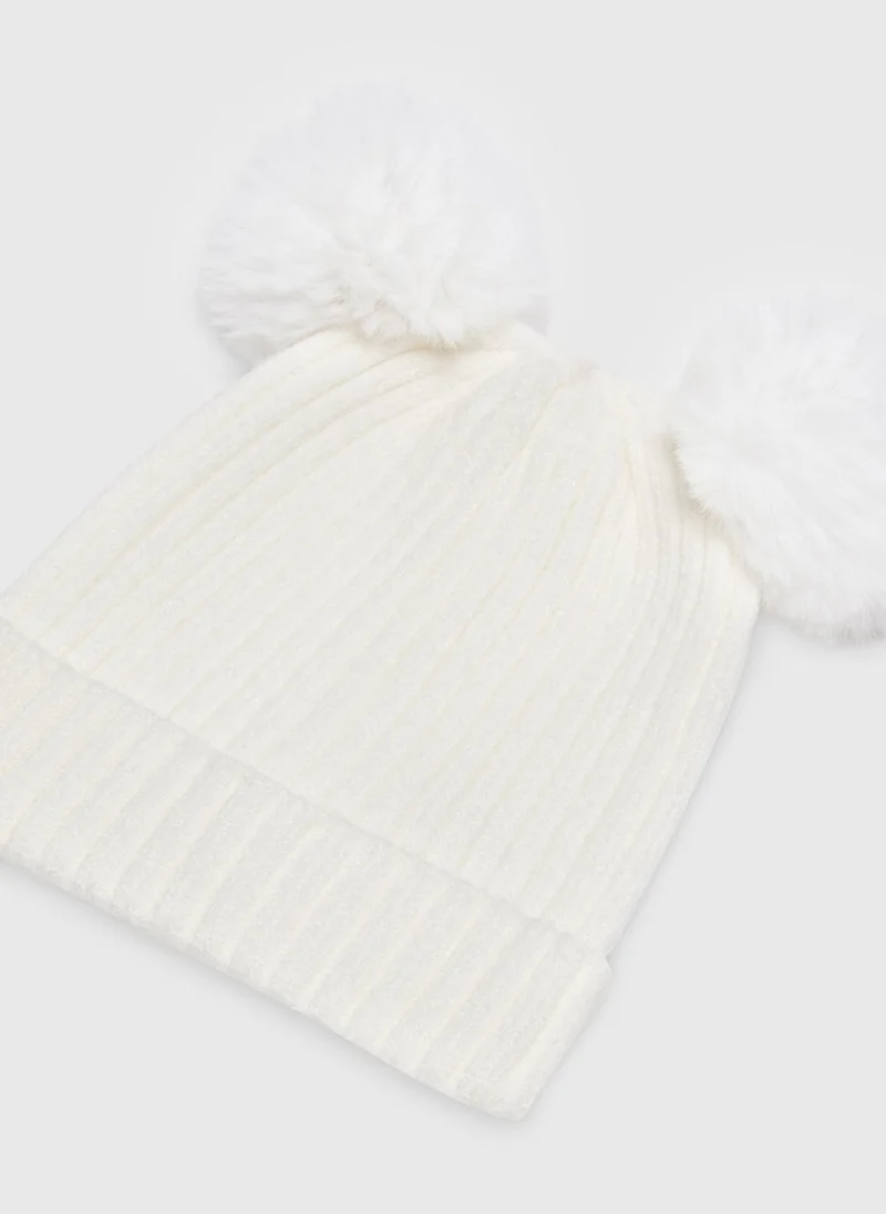 Matalan Baby Cream Double Pom Pom Beanie