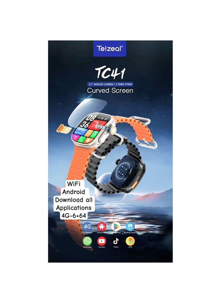 Telzeal - Telzeal TC41 Android Smartwatch with 2.2" AMOLED Display, 6GB RAM, 64GB ROM, and 4G Connectivity - Image 1