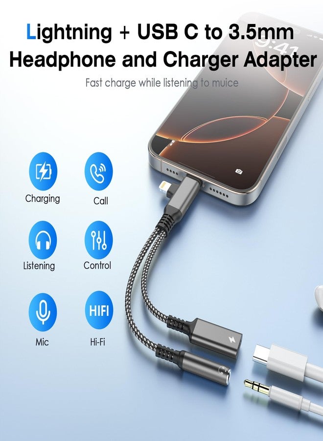Rocketek 2 in 1 Light-ning Adapter + USB-C Jack 3.5 mm and Charging PD 60W Type C Headphone Adapter iPhone Jack Lighning Adapter Dongle HiFi Aux Splitter for iPhone 16/15/14/13/12/11/X/Pad/Samsung - Image 4