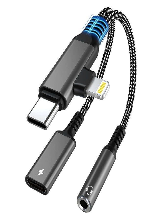 Rocketek 2 in 1 Light-ning Adapter + USB-C Jack 3.5 mm and Charging PD 60W Type C Headphone Adapter iPhone Jack Lighning Adapter Dongle HiFi Aux Splitter for iPhone 16/15/14/13/12/11/X/Pad/Samsung - Image 1
