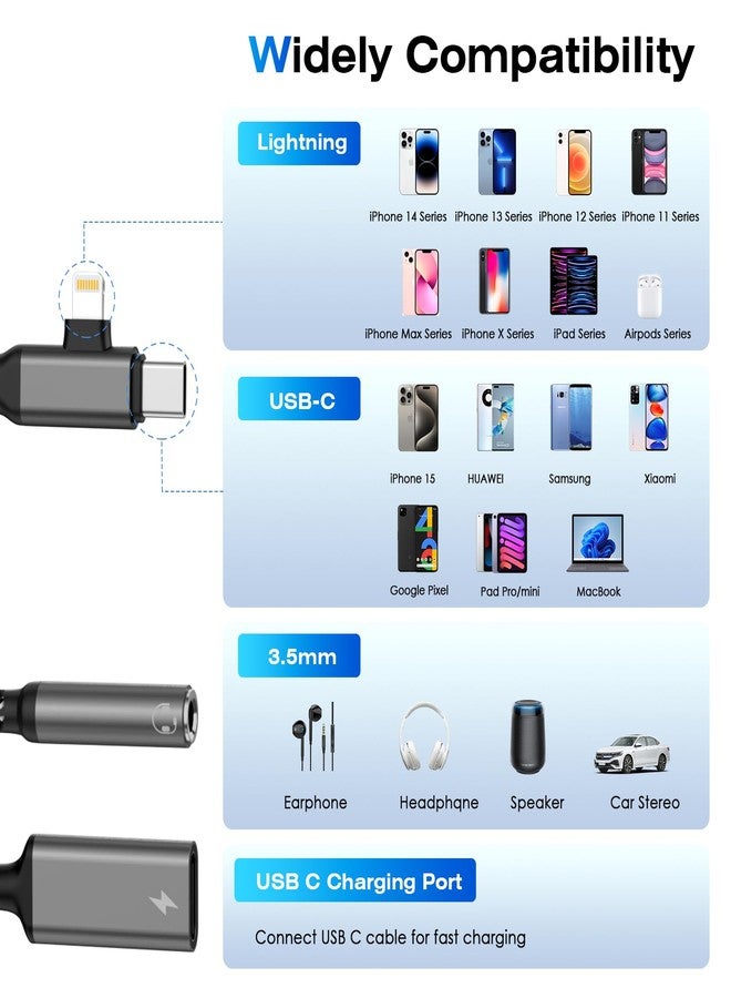Rocketek 2 in 1 Light-ning Adapter + USB-C Jack 3.5 mm and Charging PD 60W Type C Headphone Adapter iPhone Jack Lighning Adapter Dongle HiFi Aux Splitter for iPhone 16/15/14/13/12/11/X/Pad/Samsung - Image 5