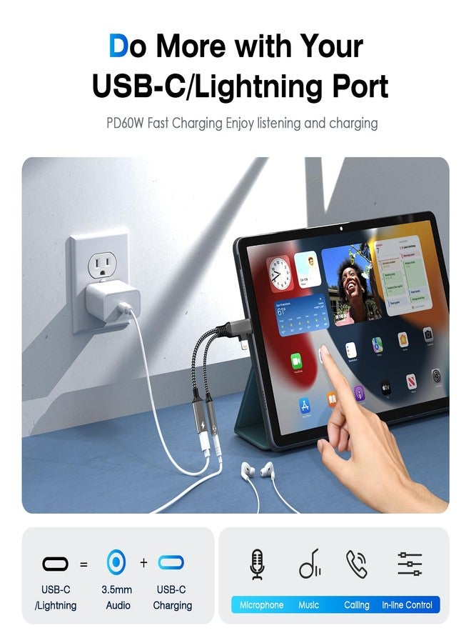 Rocketek 2 in 1 Light-ning Adapter + USB-C Jack 3.5 mm and Charging PD 60W Type C Headphone Adapter iPhone Jack Lighning Adapter Dongle HiFi Aux Splitter for iPhone 16/15/14/13/12/11/X/Pad/Samsung - Image 3
