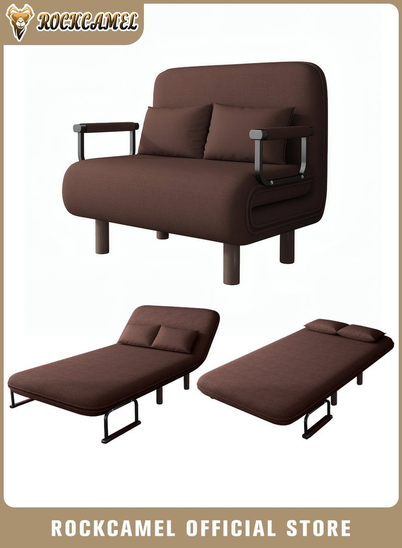 ROCKCAMEL 3-In-1 Armchair Sofa With Angle Adjustment,100cm Wide Convertible Sofa Bed And Leisure Recliner, Skin-Friendly Flannel Fabric, Removable And Washable, Free Two Pillow, Multifunctional Backrest Sofa Seat For Home And Office,Brown - Image 1