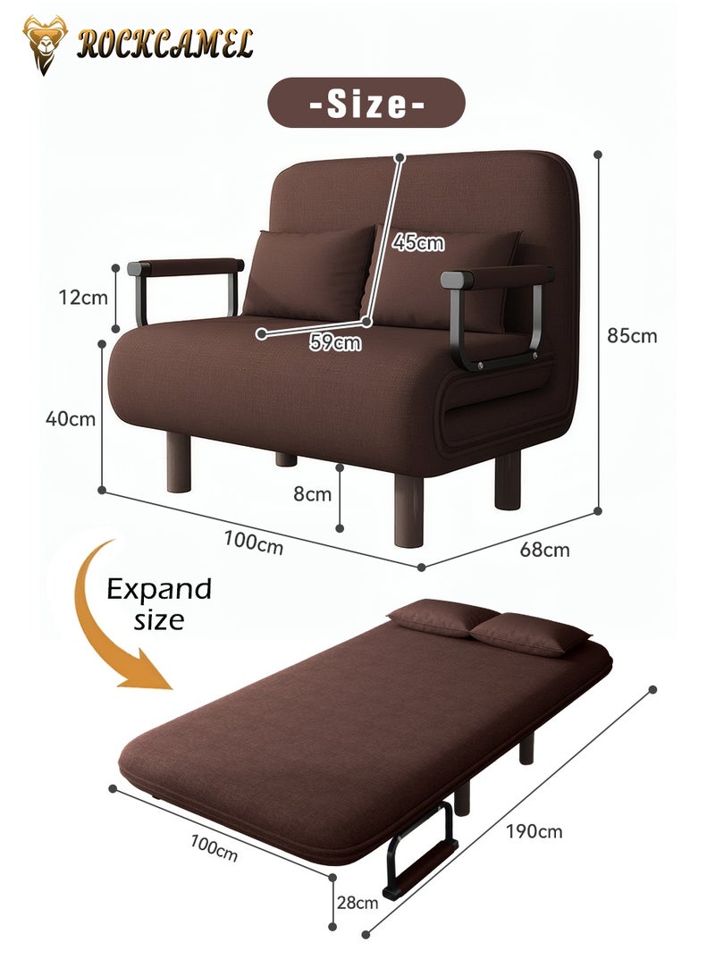 ROCKCAMEL 3-In-1 Armchair Sofa With Angle Adjustment,100cm Wide Convertible Sofa Bed And Leisure Recliner, Skin-Friendly Flannel Fabric, Removable And Washable, Free Two Pillow, Multifunctional Backrest Sofa Seat For Home And Office,Brown - Image 2