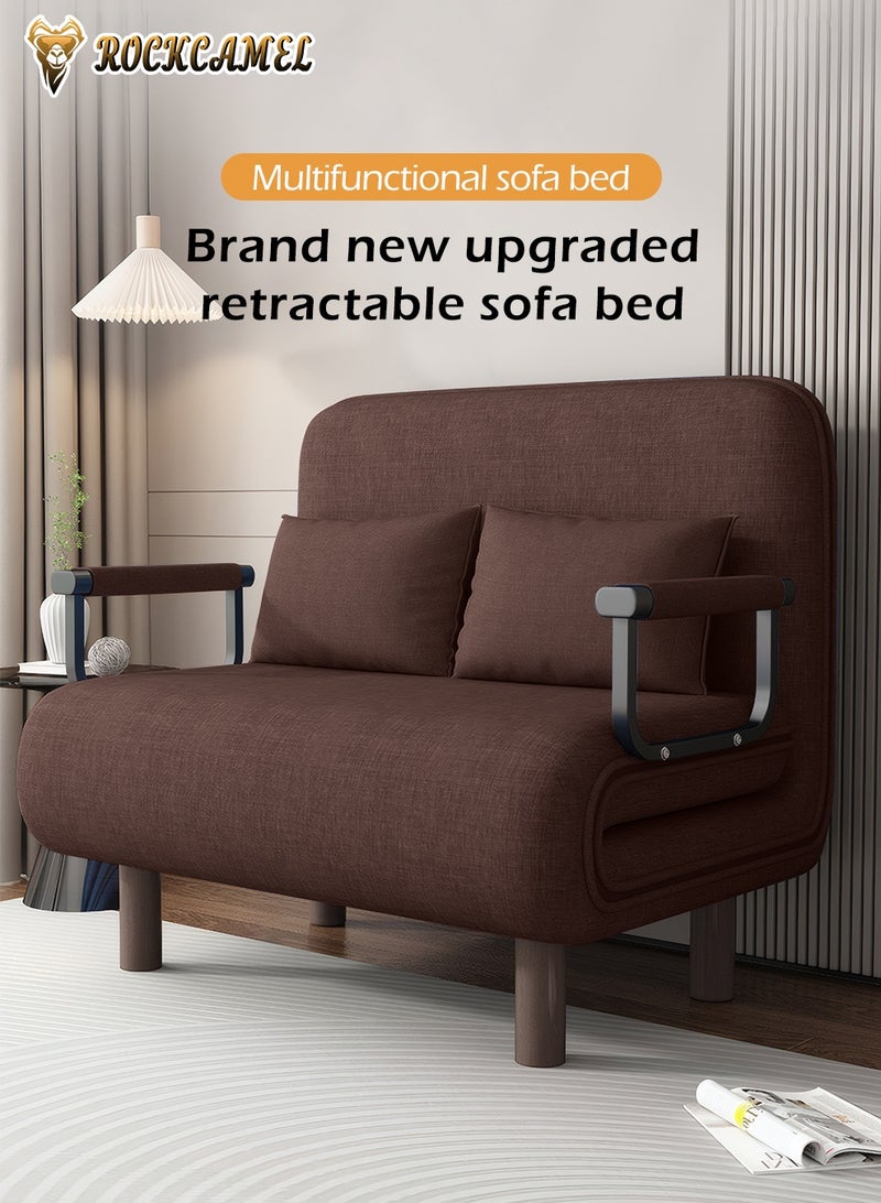 ROCKCAMEL 3-In-1 Armchair Sofa With Angle Adjustment,100cm Wide Convertible Sofa Bed And Leisure Recliner, Skin-Friendly Flannel Fabric, Removable And Washable, Free Two Pillow, Multifunctional Backrest Sofa Seat For Home And Office,Brown - Image 3