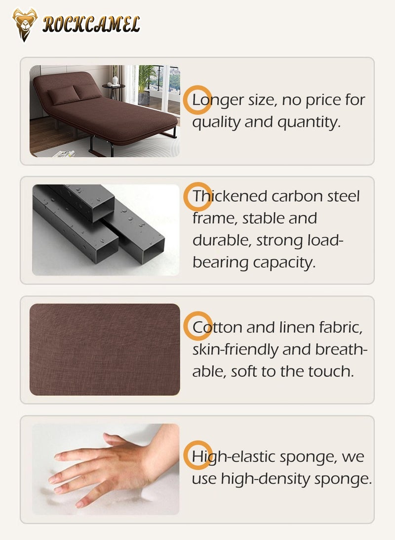 ROCKCAMEL 3-In-1 Armchair Sofa With Angle Adjustment,100cm Wide Convertible Sofa Bed And Leisure Recliner, Skin-Friendly Flannel Fabric, Removable And Washable, Free Two Pillow, Multifunctional Backrest Sofa Seat For Home And Office,Brown - Image 4
