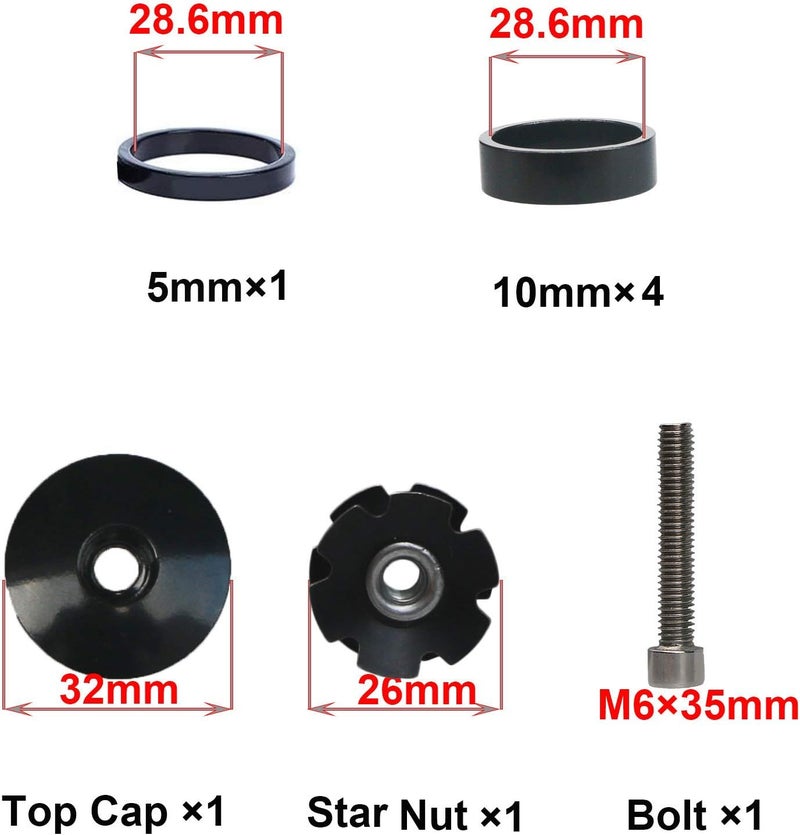 GANOPPER 1 1/8 Inch Headset Spacer with Stem Top Cap,Headset Star Nut Black Red Blue Gold 4 Color - Image 2