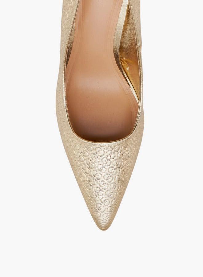 سيليست حذاء نسائي سهل الارتداء بنقش شعار وكعب خنجر - Image 4