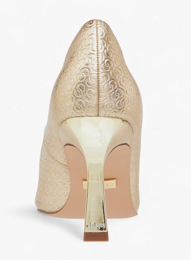 سيليست حذاء نسائي سهل الارتداء بنقش شعار وكعب خنجر - Image 5