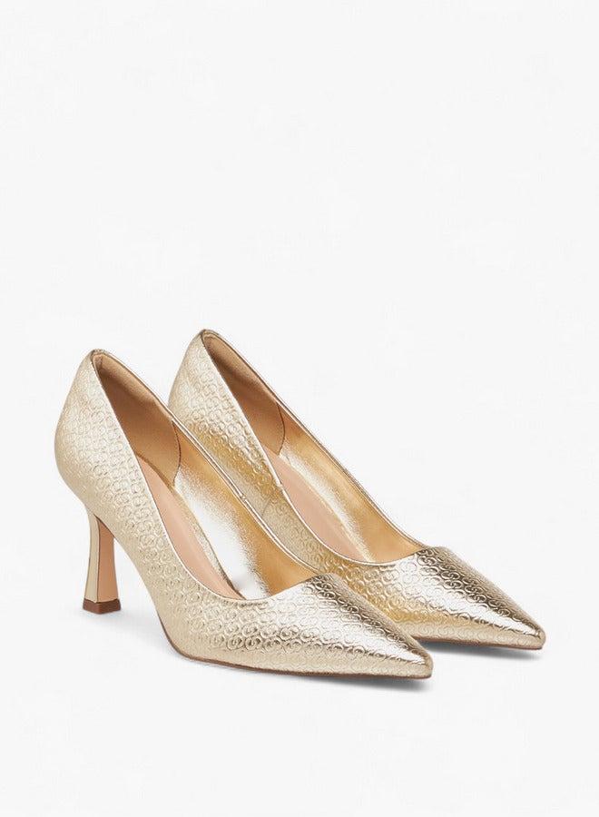 سيليست حذاء نسائي سهل الارتداء بنقش شعار وكعب خنجر - Image 3