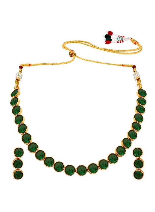 Peora Gold Plated Green Choker Necklace with Drop Earrings Traditional Jewellery Set Gift for Women Girls - Image 5