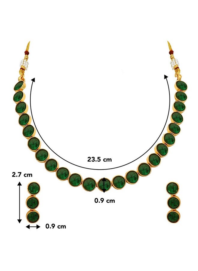 Peora Gold Plated Green Choker Necklace with Drop Earrings Traditional Jewellery Set Gift for Women Girls - Image 4