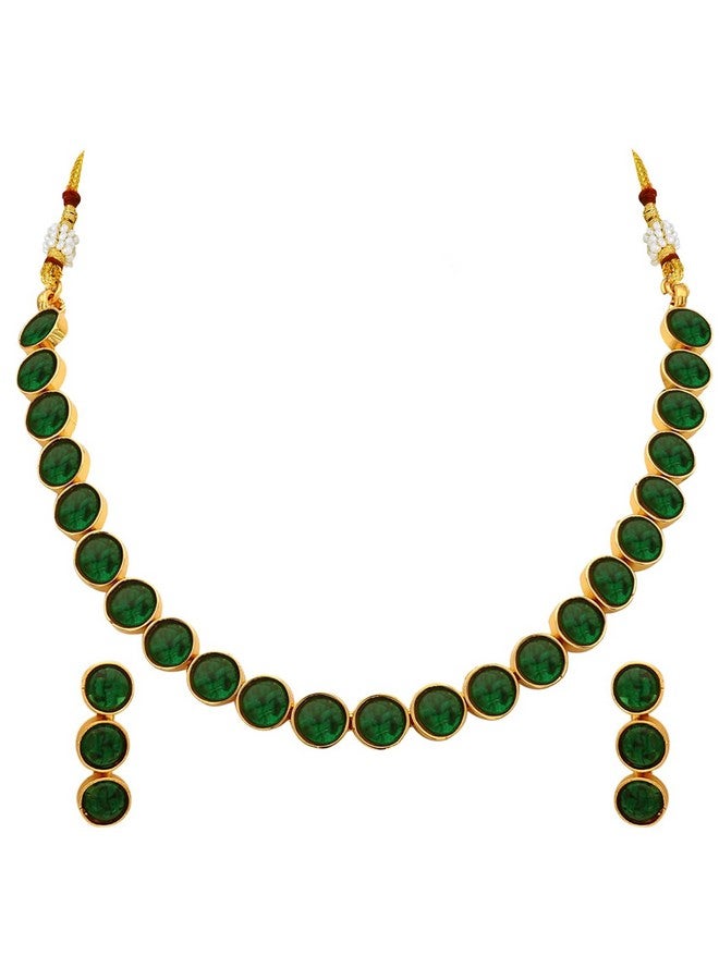 Peora Gold Plated Green Choker Necklace with Drop Earrings Traditional Jewellery Set Gift for Women Girls - Image 1