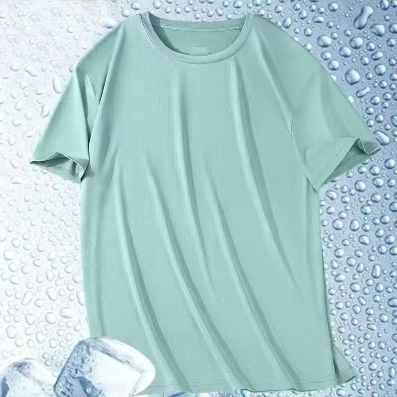 Foreign Trade Ice Silk T-shirt Mens Short-sleeved Summer New Light Mesh Quick-drying Sweatshirt Thin Half-sleeved Cross-border Mens Wear denim blue - Image 4