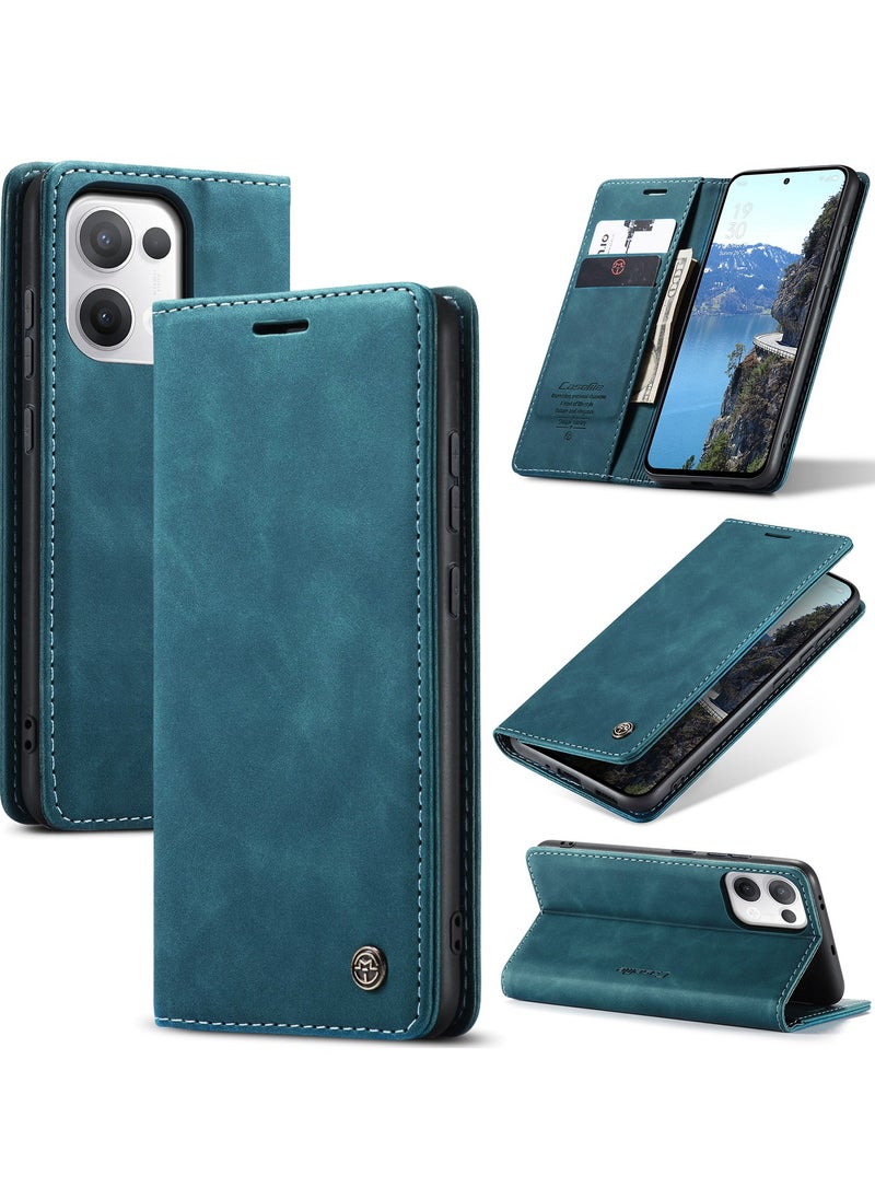 CaseMe Phone Case Luxury PU Leather Design 013 Flip Cover Card Slot Holder Cover For Oppo Reno 13 5G (Green)  - Image 1