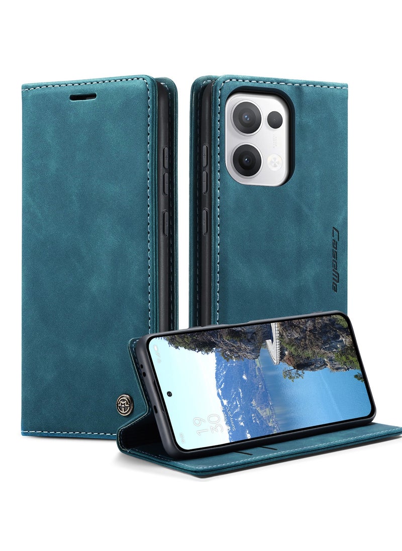 CaseMe Phone Case Luxury PU Leather Design 013 Flip Cover Card Slot Holder Cover For Oppo Reno 13 5G (Green)  - Image 2