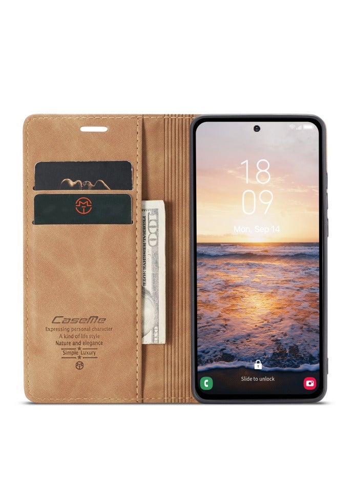 CaseMe Samsung Galaxy A54 5G Case Wallet, for Samsung Galaxy A54 5G Wallet Case Book Folding Flip Folio Case with Magnetic Kickstand Card Slots Protective Cover - Brown - Image 3