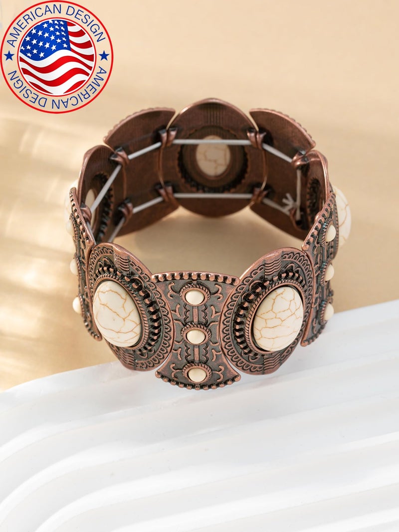 TOPACC White Turquoise Bracelets with Ring Western Cowgirl Stretch Bracelet for Women Boho Jewelry Set for Western Outfit - Image 2