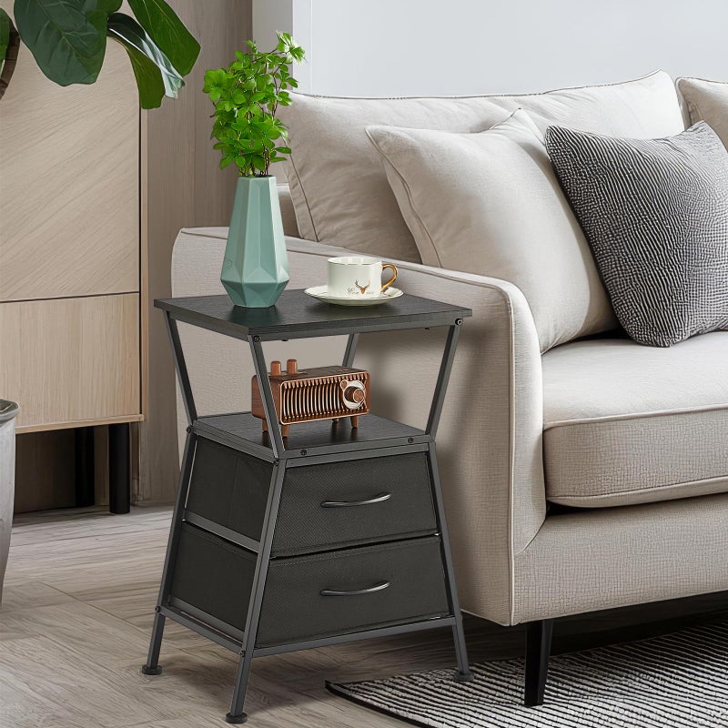 ZEXVIDA Nightstand with Charging Station, Side Tables for Bedroom with Built-in USB Side Table with 2 USB Ports and Outlets Nightstand with Cloth Drawer End Tables Living Room Sofa Couch - Image 3