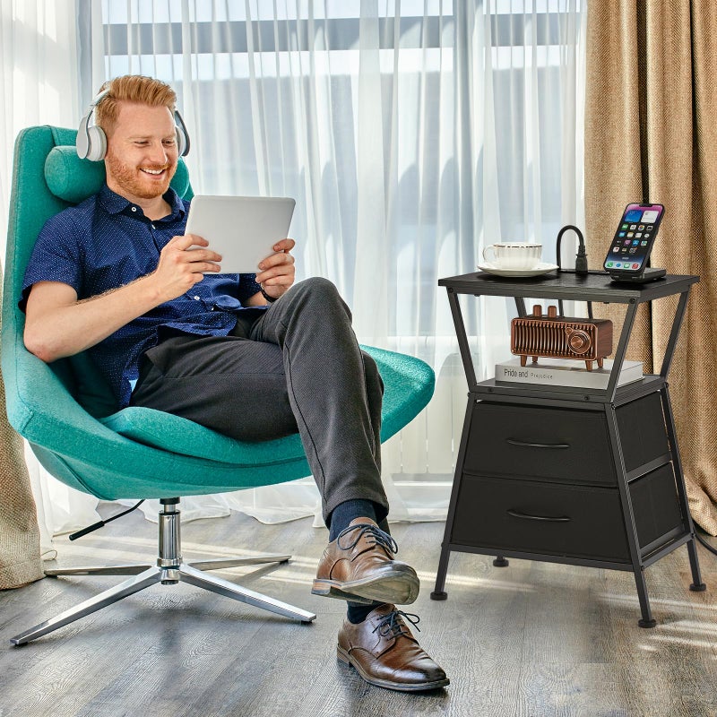 ZEXVIDA Nightstand with Charging Station, Side Tables for Bedroom with Built-in USB Side Table with 2 USB Ports and Outlets Nightstand with Cloth Drawer End Tables Living Room Sofa Couch - Image 5