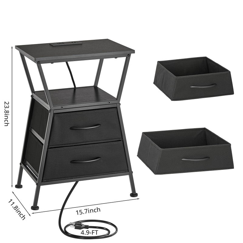ZEXVIDA Nightstand with Charging Station, Side Tables for Bedroom with Built-in USB Side Table with 2 USB Ports and Outlets Nightstand with Cloth Drawer End Tables Living Room Sofa Couch - Image 2