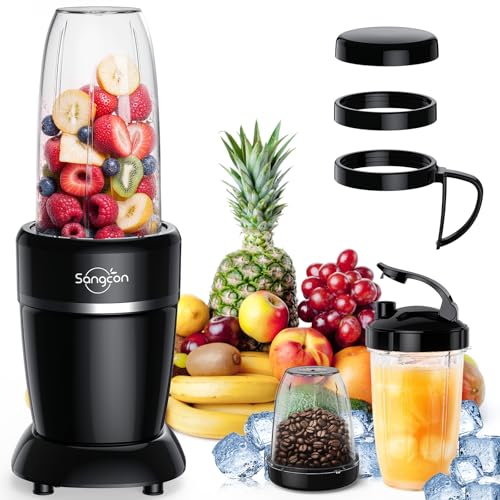 Sangcon 1000W Smoothie Blender for Kitchen, Blenders for Smoothies with (3) Cups (2) Spout Covers (1) Storage Cap (1) To-Go Cap, Portable Blender for Shakes, Ice Crushing, Frozen Drinks, Spices - Image 1