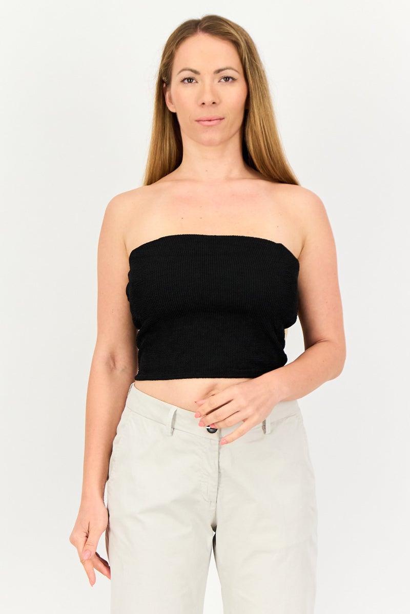 FOREVER 21 Women Straight Across Textured Strapless Top, Black - Image 1