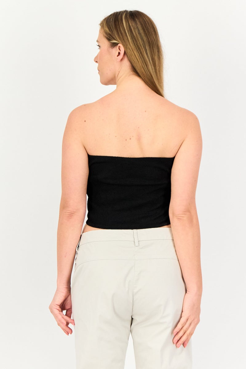 FOREVER 21 Women Straight Across Textured Strapless Top, Black - Image 3