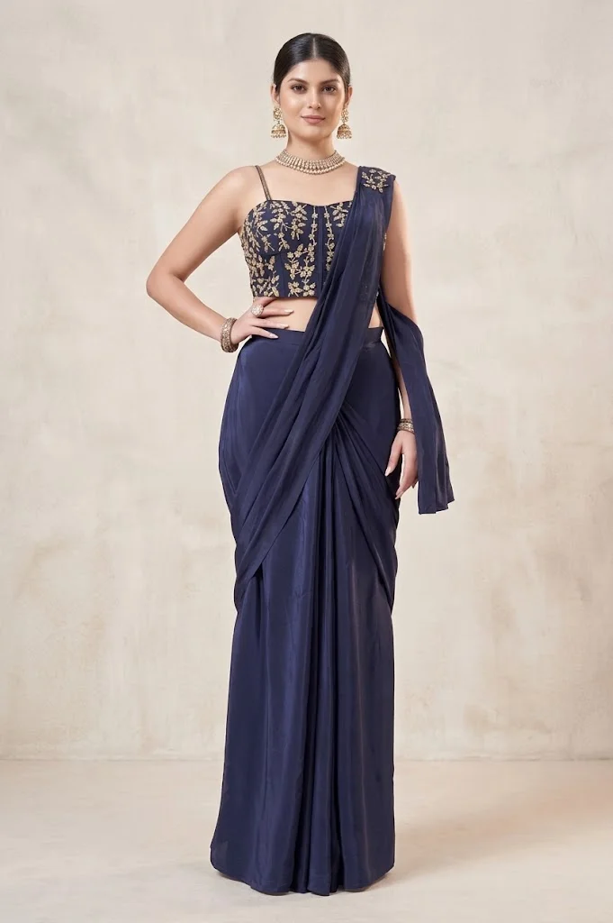 VINY Navy Blue Embroidered Saree Set – Women's Indian Ethnic Wear